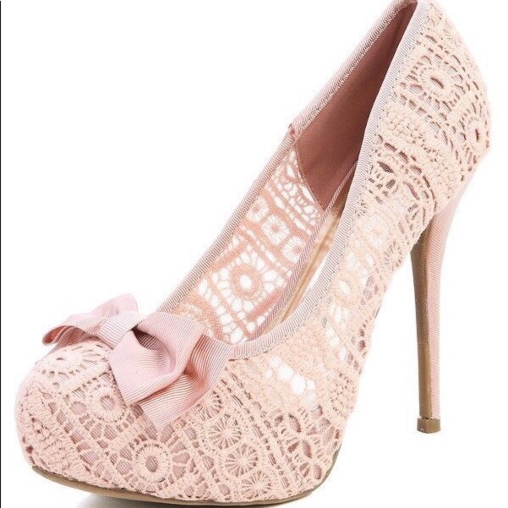 Pastel Pink Laced Heels w/ Pink Bow